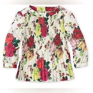 BAKER by Ted Baker Floral Print Silky Pleat Blouse- S 6-7 Years
